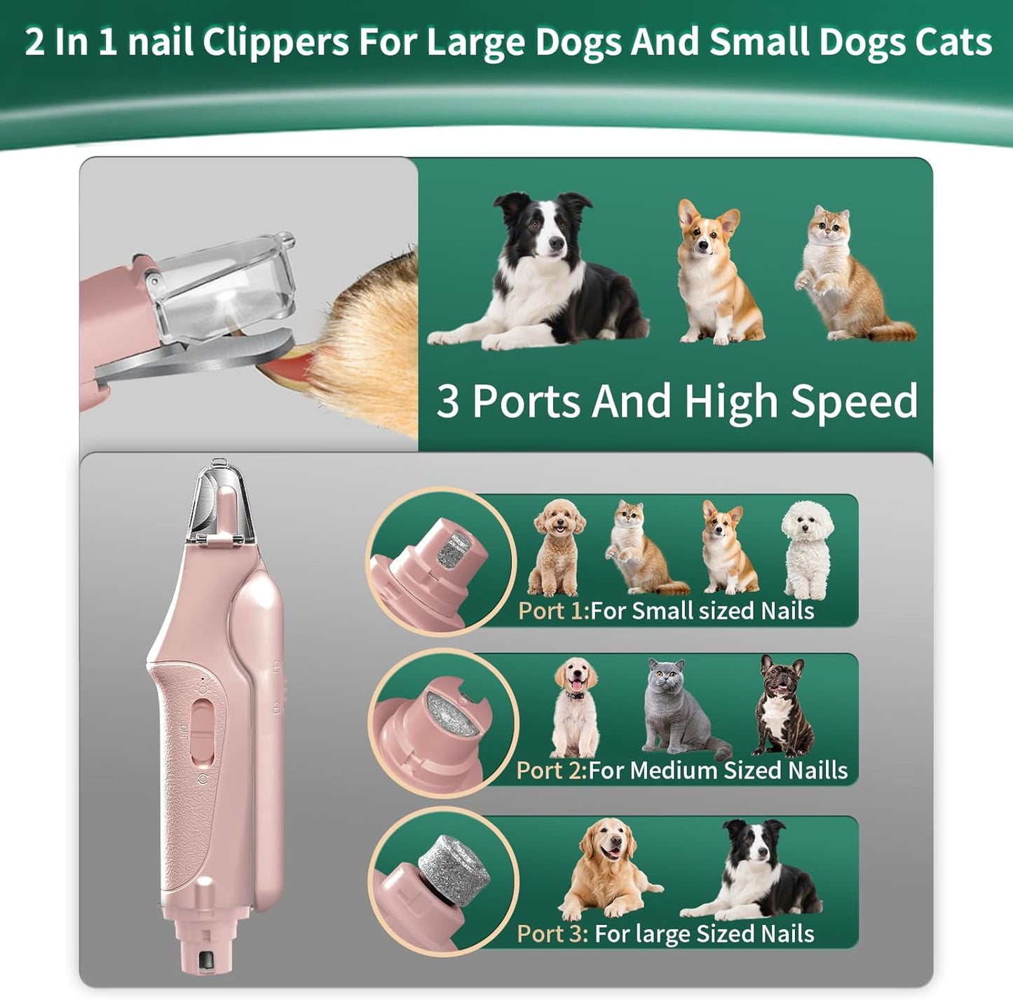 CATPICK 2-in-1 Cat Nail Clippers & Dog Nail Clippers Trimmers for Large Medium Small Dogs Cats Claw Trimmer Quick Sensor and Safety Guard USB Rechargeable with 2 LED Lights Dogs Nail Trimmer