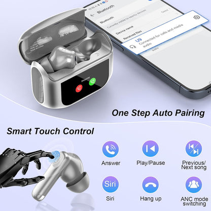 Wireless Earbuds, Bluetooth 5.4 Ear Buds with Multifunctional Touch Screen, 48H HiFi Stereo Headphones, ANC/ENC Noise Cancelling Mic, IPX7 Bluetooth Earbuds with 5 EQ Modes, in Ear Earphones, Black