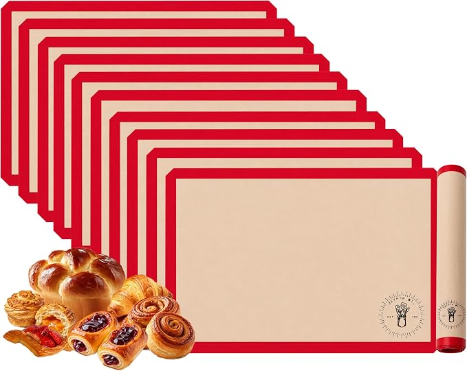Silicone Baking Mats, Full Size Baking Sheet Liners, Pack of 10 Red
