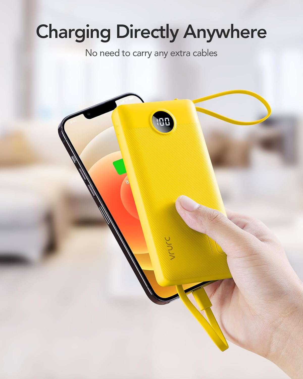 VRURC 10000mAh Power Bank Built-in Cables, Portable Charger with LED Display, Slim Intelligent Travel Battery Pack with Cords, 5 Output Dual Input Phone Charger for Cell Phone Smart Devcies-Blue