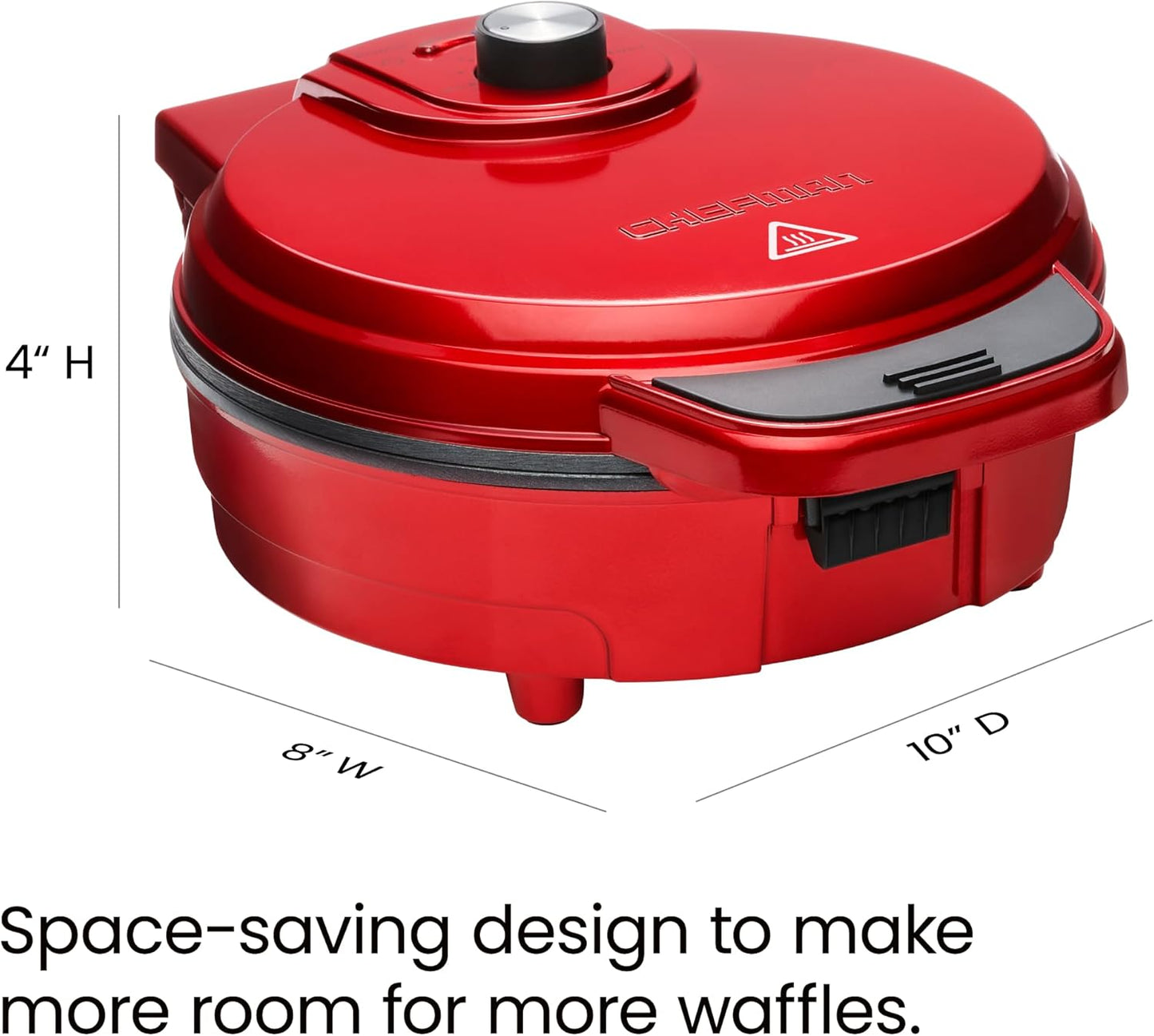 Chefman Anti-Overflow Belgian Waffle Maker w/ Shade Selector, Temperature Control, Mess Free Moat, Round Iron w/ Nonstick Plates & Cool Touch Handle, Measuring Cup Included, Red