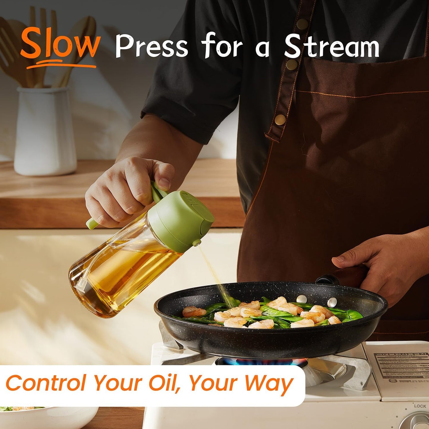 Purilite Select 470ml Glass Oil Sprayer &amp; Dispenser Bottle – 2-in-1 Flip Top