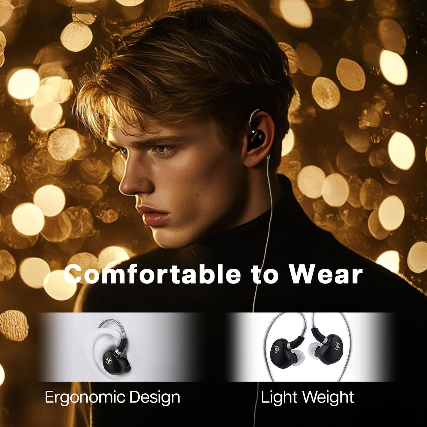 Linsoul 7HZ G1 in-Ear Monitor, 10mm DLC Diaphragm Dynamic Driver IEM Earphone, Wired Gaming Earbuds with Detachable OFC Silver-Plated Cable for Musician Audiophile (3.5mm No Mic, Black)