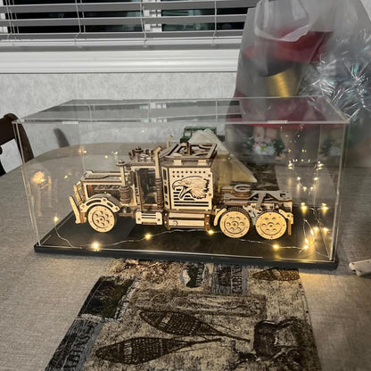 Thickened Clear Acrylic Display Case for Lego 10330 43268 76450 42170 10295 10353 Collectibles, Transparent Box Dustproof Protection with Wood-Plastic Base & String Light, Black Inside 40x20x20cm