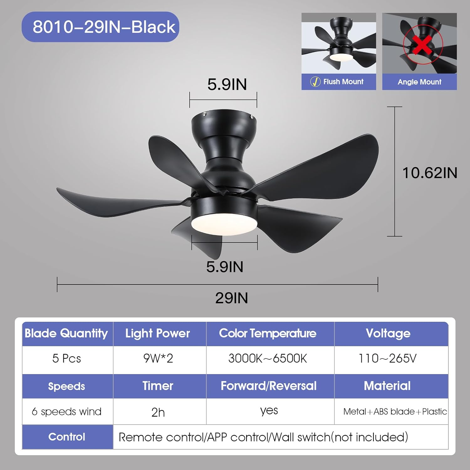 Modern Ceiling Fans with Lights Remote/APP Control, 29" Flush Mount Ceiling Fans with 3 CCT Dimmable Lights, Low Profile Ceiling Fans with 5 Propeller Blades LED Lights for Kids Room Bedroom, Brown - PuriLite