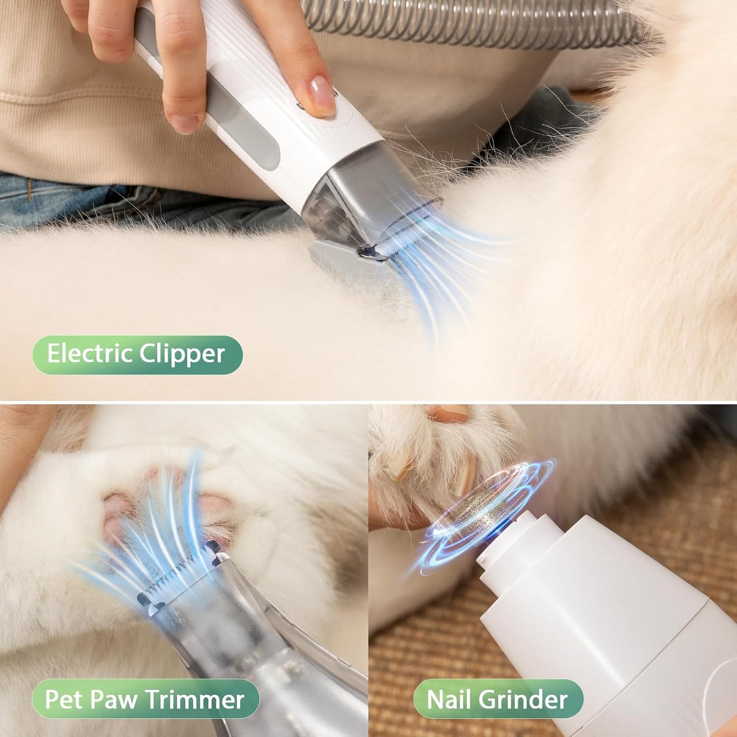 Afloia Dog Grooming Kit, Pet Grooming Vacuum & Dog Clippers Nail Trimmer Grinder & Dogs Brush for Shedding with 6 Pets Groom Tools, Low Noise Dogs Hair Remover Pets Supplies (White)