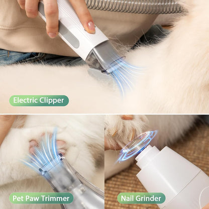 Afloia Dog Grooming Kit, Pet Grooming Vacuum & Dog Clippers Nail Trimmer Grinder & Dogs Brush for Shedding with 6 Pets Groom Tools, Low Noise Dogs Hair Remover Pets Supplies (White)