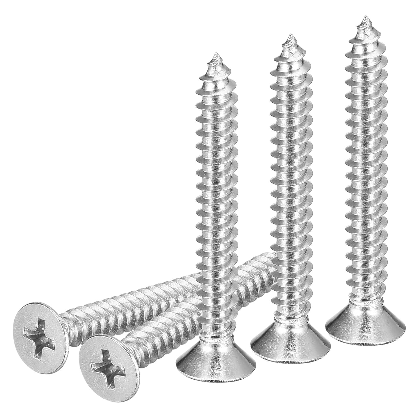 DTGN 100Pcs #8x1 Flat Head Wood Screws, 304 Stainless Steel Phillips Self Tapping Screws - Good for Woodworking, Furniture - Silver