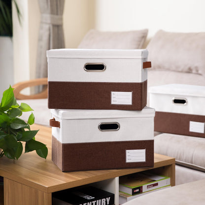 PRANDOM Large Foldable Storage Bin with Lid [1-Pack] Linen Fabric Decorative Storage Box Organizer Containers Basket Cube with Handles Divider for Bedroom Closet Office Living Room (17.7x11.8x11.8")