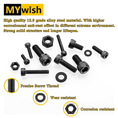 Mywish 900Pcs Metric Screw Assortment, M3 M4 M5 M6 Screw Assortment Kit 304 Stainless Steel Hex Socket Button Head Socket Cap Metric Screws Bolts & Flat Washers/Nuts/Hex Wrenches 16 Sizes 8MM to 20MM
