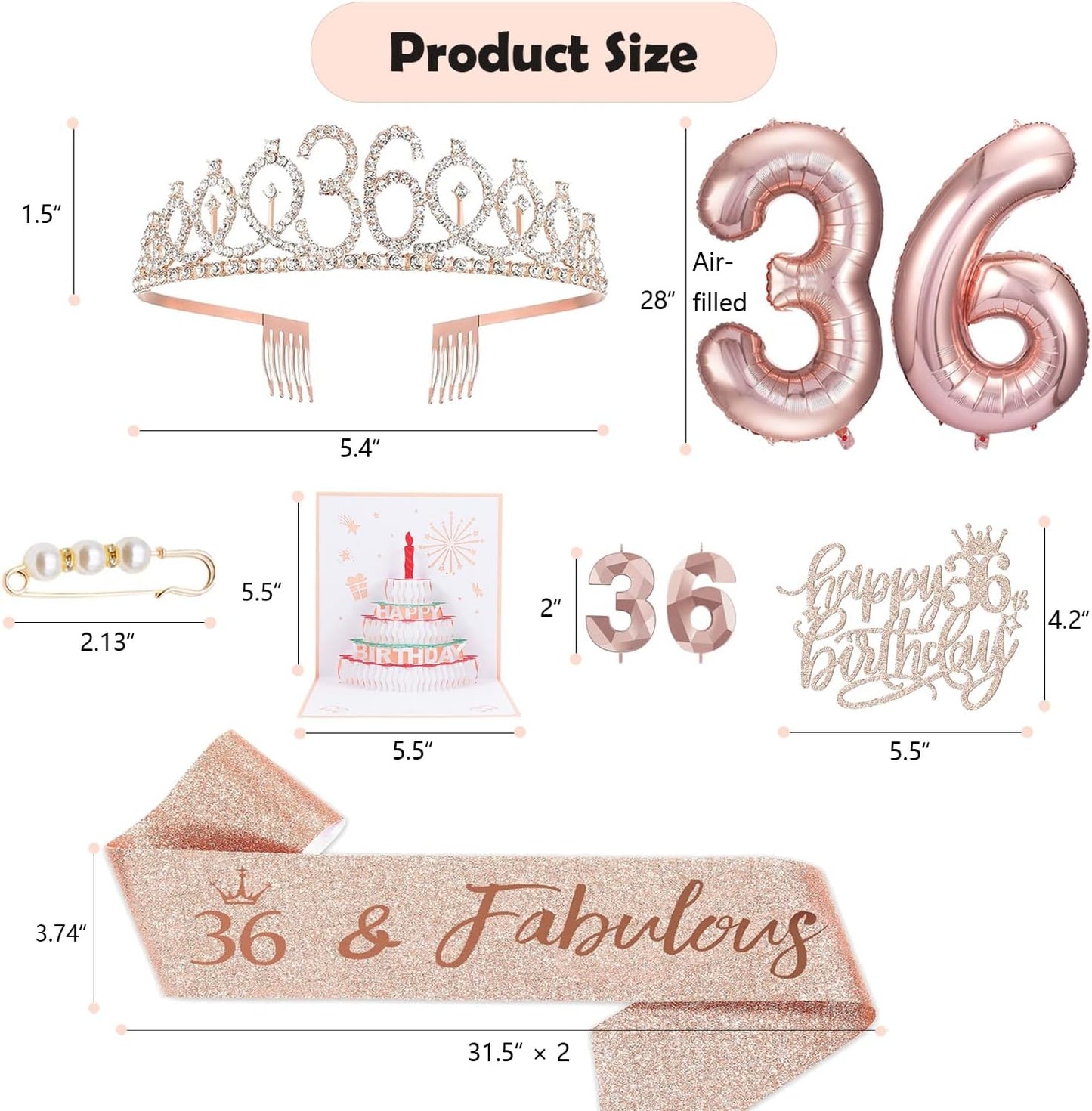 8pcs 40th Birthday Decorations gifts for Women, Including 40th Happy Birthday Cake Topper, Queen Sash with Pearl Pin, Sweet Rhinestone Tiara Crown for Women, Number Candles and Balloons (Rose Gold)