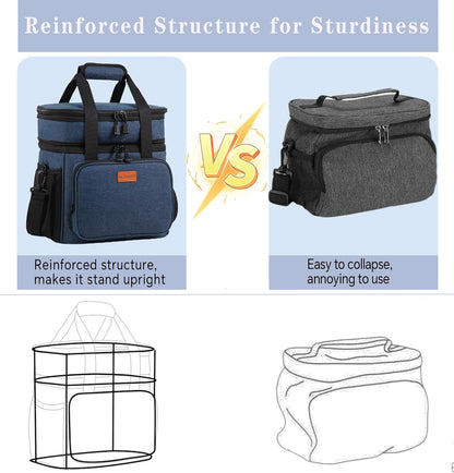 Expandable Large Lunch Bag, Double Deck Insulated Lunch Box Leakproof Durable Soft Cooler Bag for Men Women Adults Work Construction Beach Picnic Daytrip,16L,Black, GLENKEY