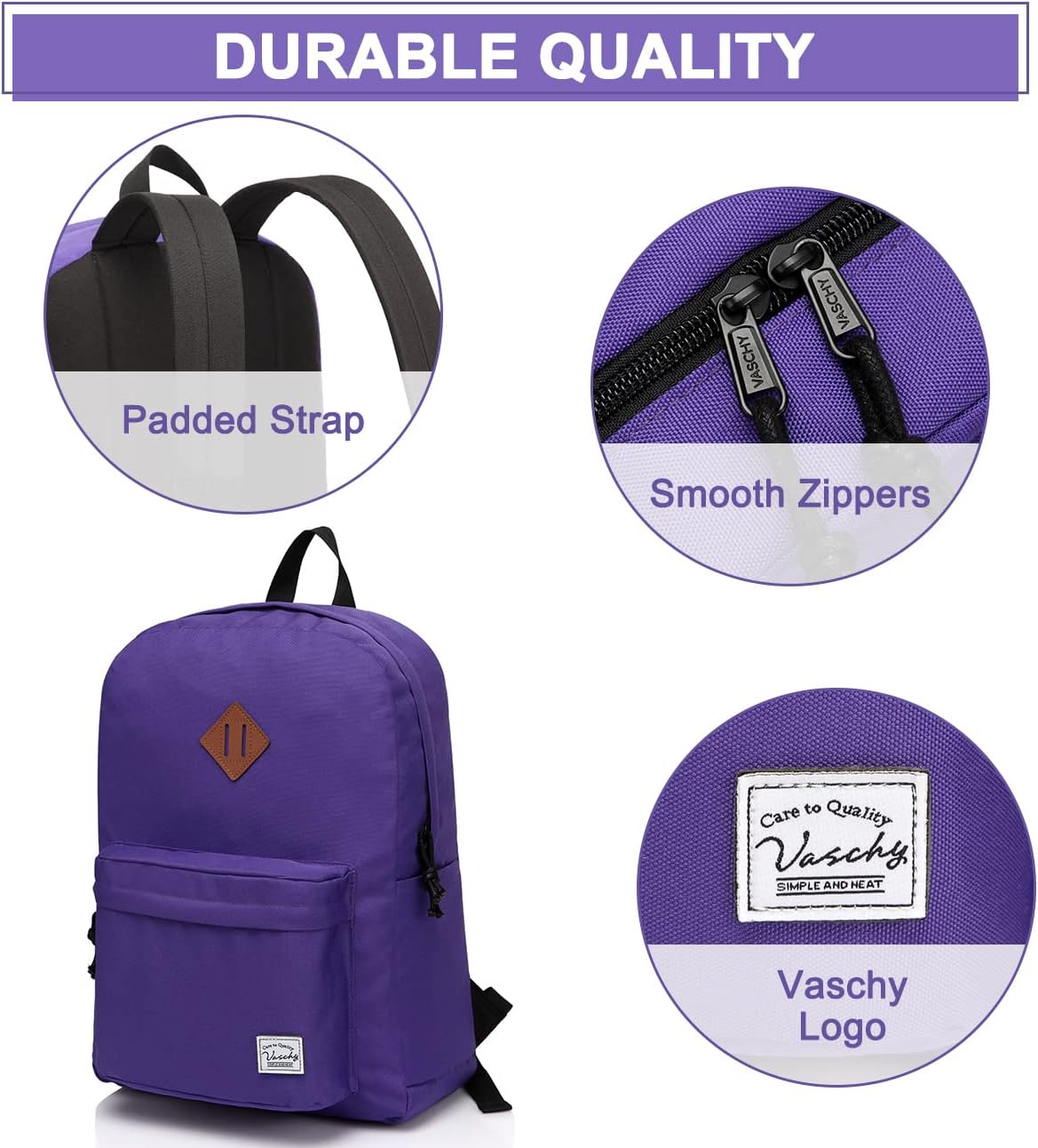 School Backpack for Kids, VASCHY Lightweight Water Resistant Casual Schoolbag Daypack for Men Women Teen Boys Girl Bookbag