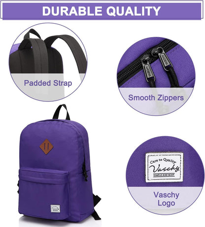 School Backpack for Kids, VASCHY Lightweight Water Resistant Casual Schoolbag Daypack for Men Women Teen Boys Girl Bookbag
