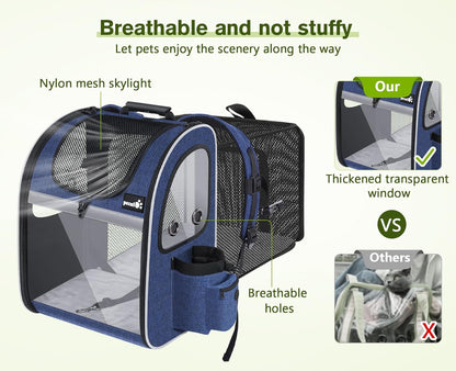 Pecute Pet Carrier Backpack, Dog Carrier Backpack Expandable with Breathable Mesh for Pets ＜6kg, Pet Backpack Carrier for Hiking Travel Camping Outdoor
