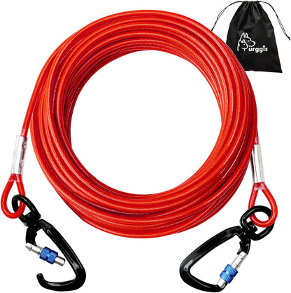 Furggis Dog Tie Out Cable,10/15/20/30/50FT Dog Run Cable for Yard and Camping Outdoor,Heavy Duty Dog Tether for Medium Large Dogs Chew Proof,1000lbs Break Strength,Reflective