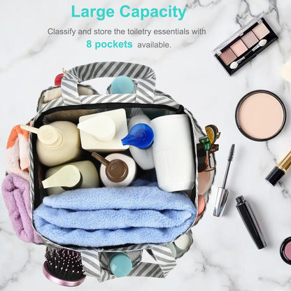 Mesh Shower Caddy Tote, Large College Dorm Bathroom Caddy Organizer with Key Hook and 2 Oxford Handles, Quick Hold, 8 Basket Pockets for Camp Gym