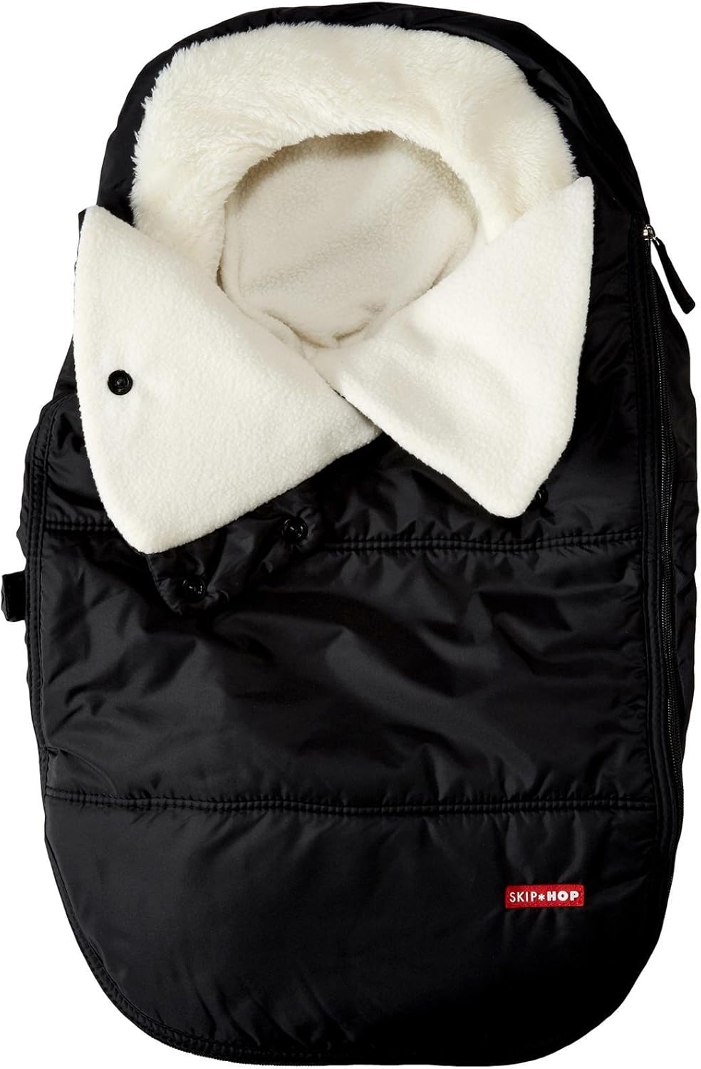 Skip Hop Winter Car Seat Cover – Stroll & Go, Black | Universal Fit Infant Car Seat Cover for Cold Weather, Windproof & Cozy Fleece Baby Carrier Cover, Zip-Off Front Flap, Warm Travel Accessory