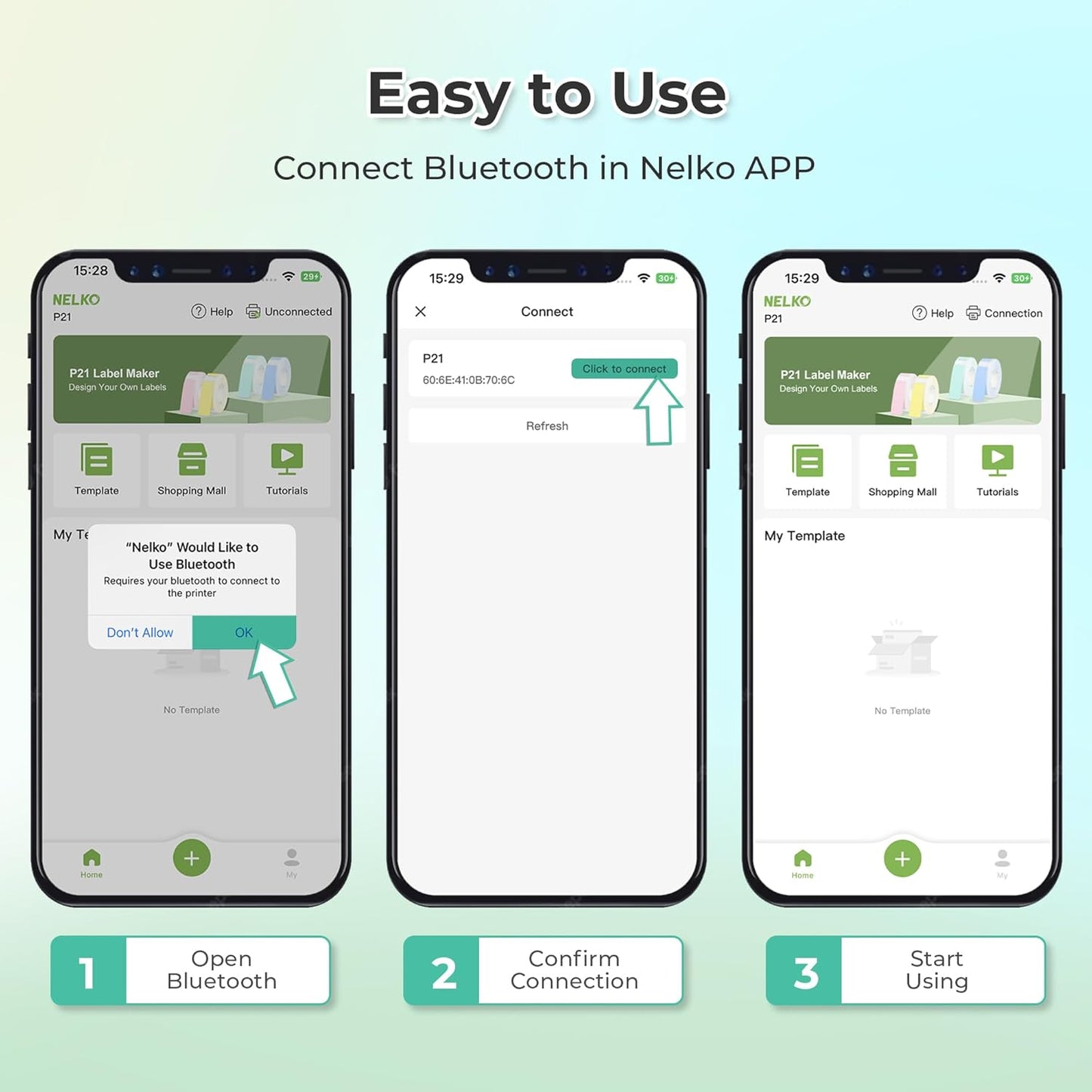 Nelko Label Maker Machine with Tape, P21 Portable Bluetooth Label Printer, Wireless Built-in Cutter Sticker Maker Mini Label Makers with Multiple Templates for School Organizing Office Home, White