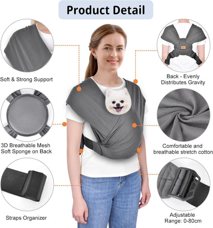CUBY Swaddle Dog Sling Carrier for Small Dogs, Front Pet Sling Carrie Chest, Hands Free Adjustable Cat Slings Carrier Soft Cotton Reducing Pain Puppy SlingCarrier for Small Pets Up to 11lb (Grey)