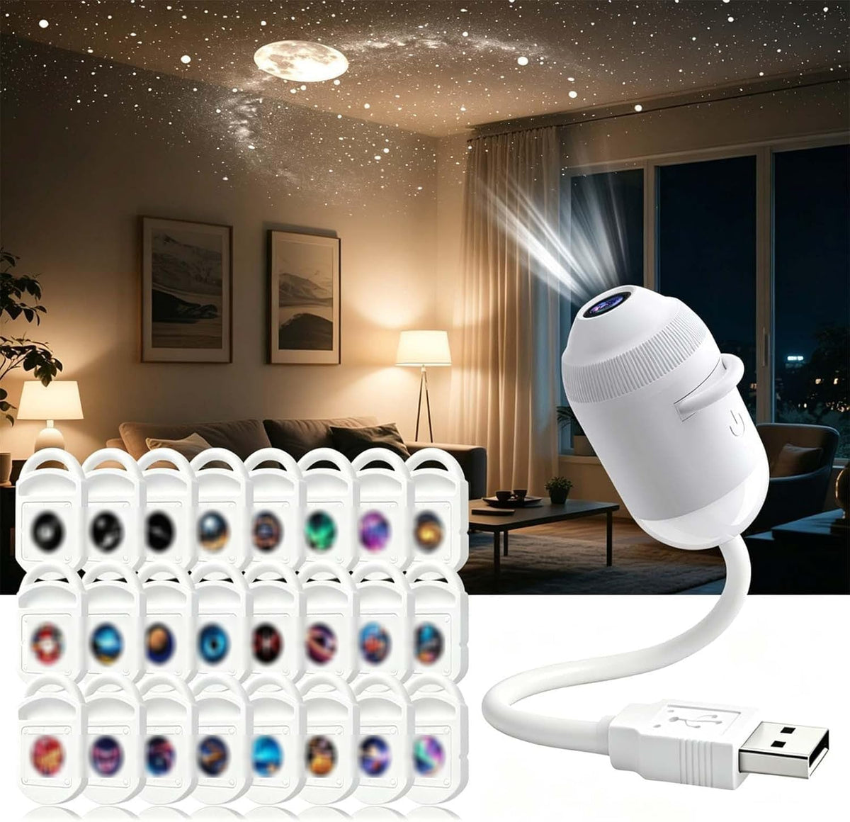 2-in-1 HD Galaxy 5D Holographic Night Light Projector,360°USB Plug and Play