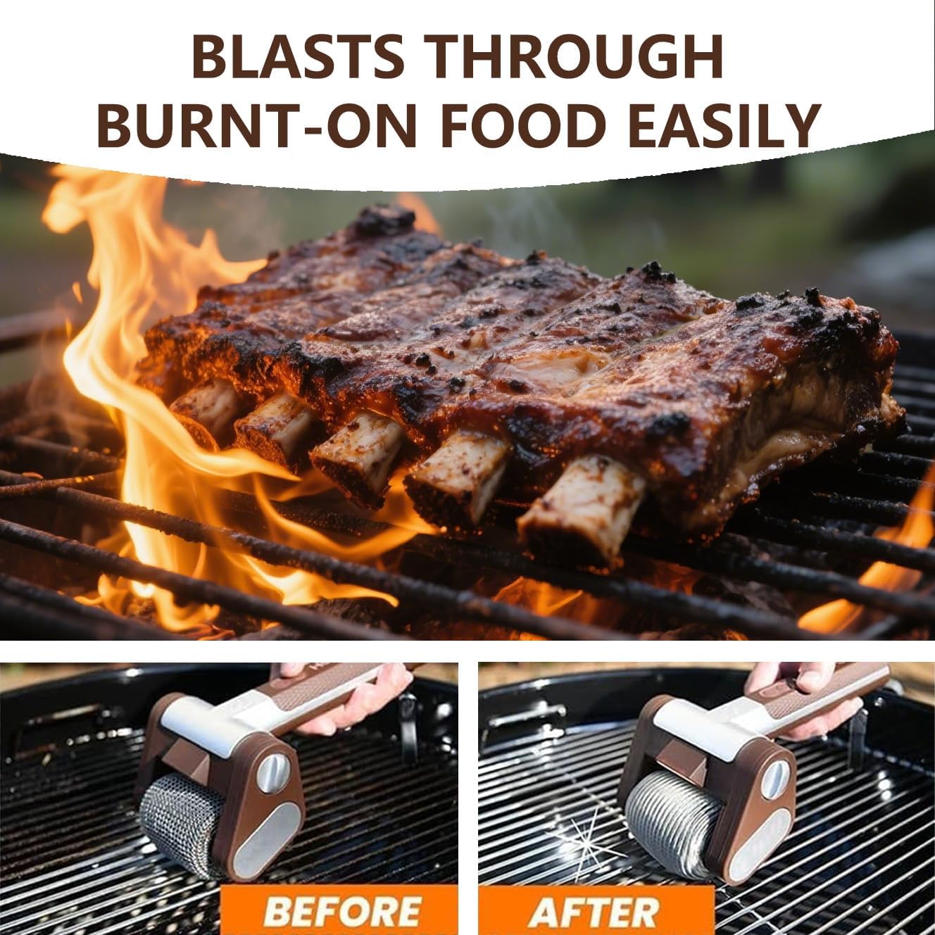 Cordless Electric Grill Brush, Stainless Steel Power Roller Blasts Rotating Cleaning Brush with Built-in Led Lights, Rechargeable BBQ Brush Cleaner for Outdoor BBQ Bathroom and Kitchen