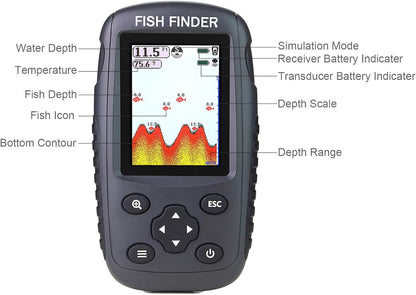 Venterior Portable Rechargeable Fish Finder Wireless Sonar Sensor Fishfinder Depth Locator with Fish Size, Temperature, Bottom Contour, Color Display - PuriLite