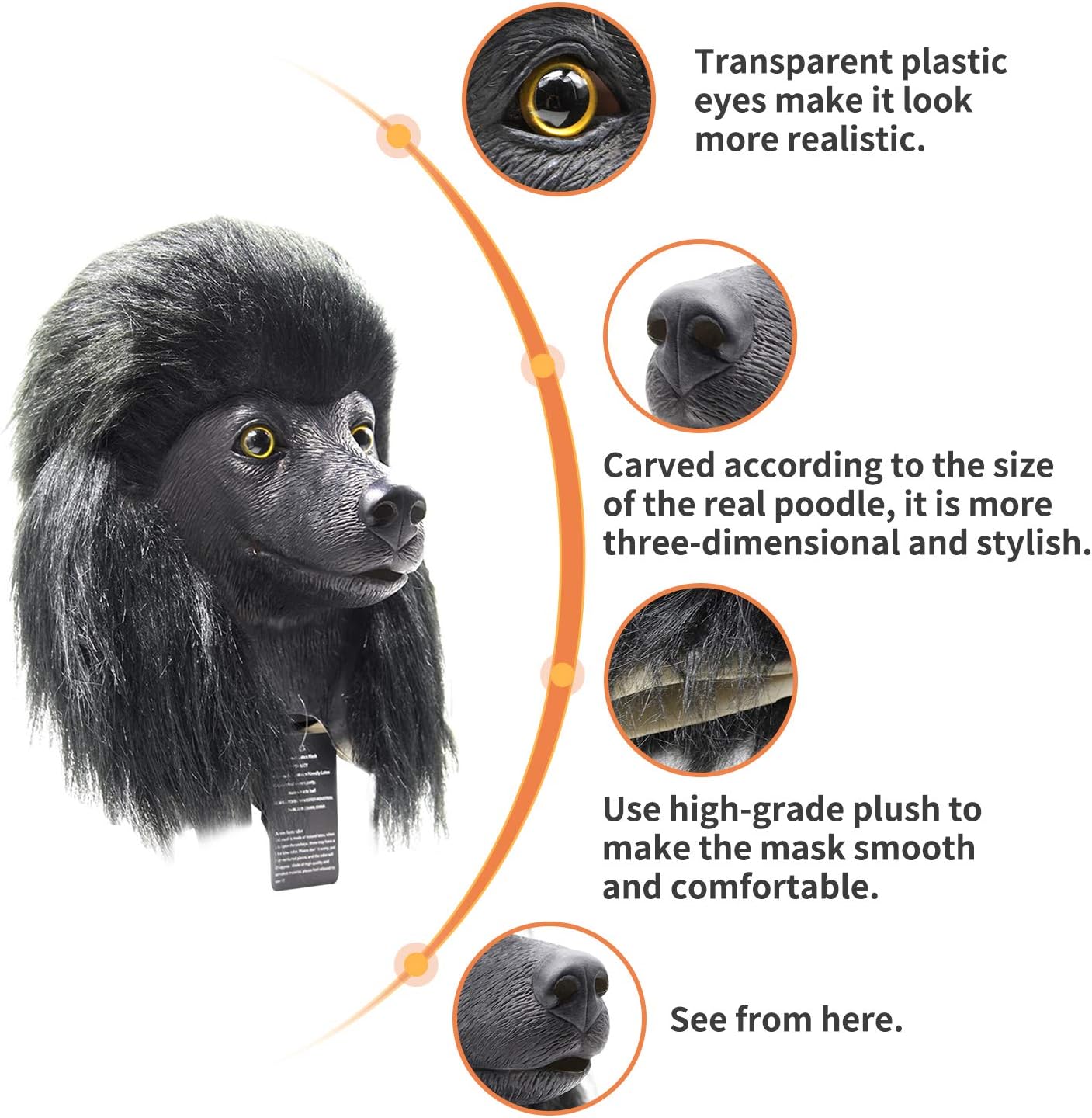 Dog Mask Poodle Head Face Costume Novelty Halloween Party Dressing Up Masks For Adults And Kids (black poodle)