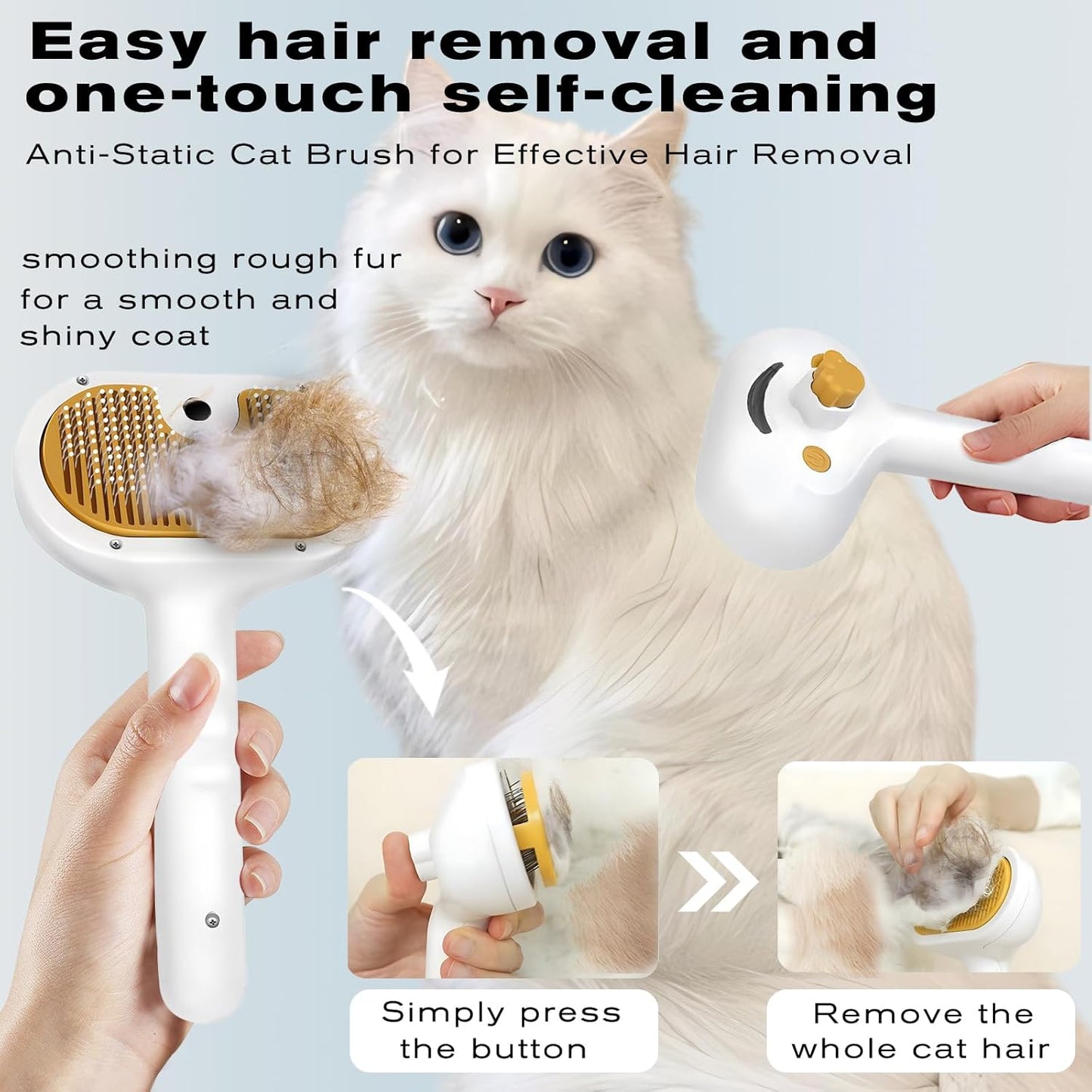Cat Steam Brush for Dogs & Cats – 3-in-1 Pet Deshedding Tool for Long & Short Haired Pets, Grooming Shedding Brush-Contains shampoo