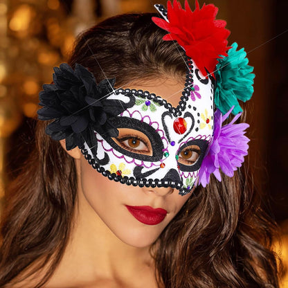 BODIY Halloween Masquerade Mask Flower Skull Day of the Dead Eyemask for Women Men Costume Masks Mardi Gras Half Mask