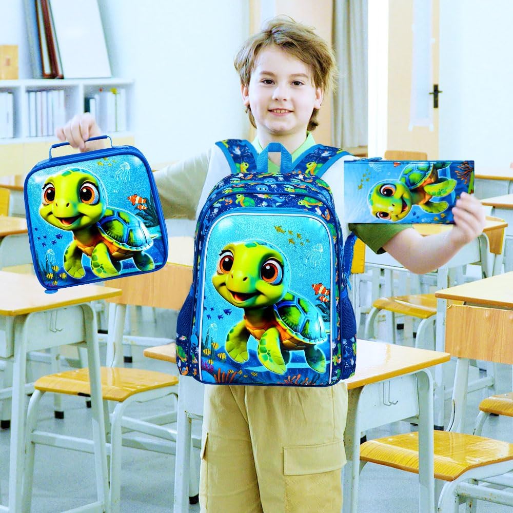 3pcs Backpack for Boys and Girls, 16” Kids Kindergarten Bookbag with Lunch Box, Cute Elementary Backpacks for Boy Girl