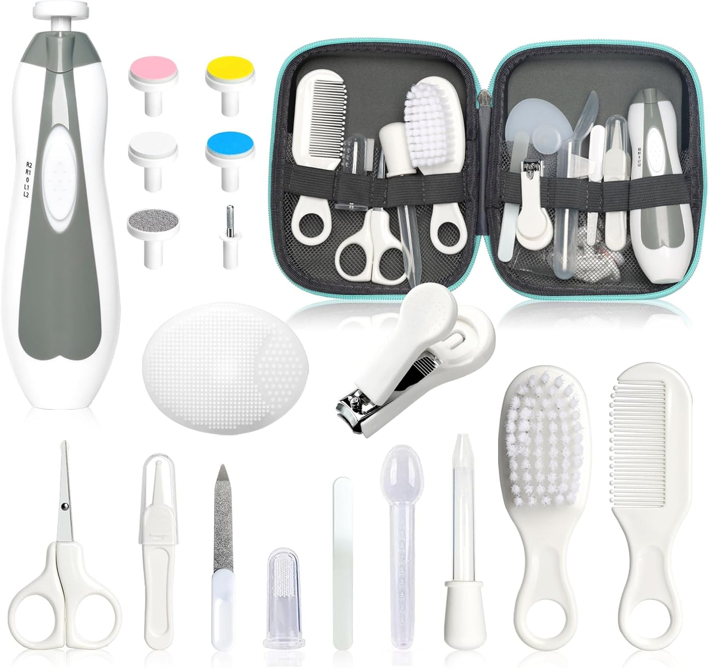 Baby Grooming Kit - 19 in 1 Nursery Essentials Baby Registry Shower Gift for Newborns, Infants, Toddlers, Boys, Girls Kids-Safety Baby Comb, Brush, Finger Toothbrush, Nail Clippers, Scissors(Green)