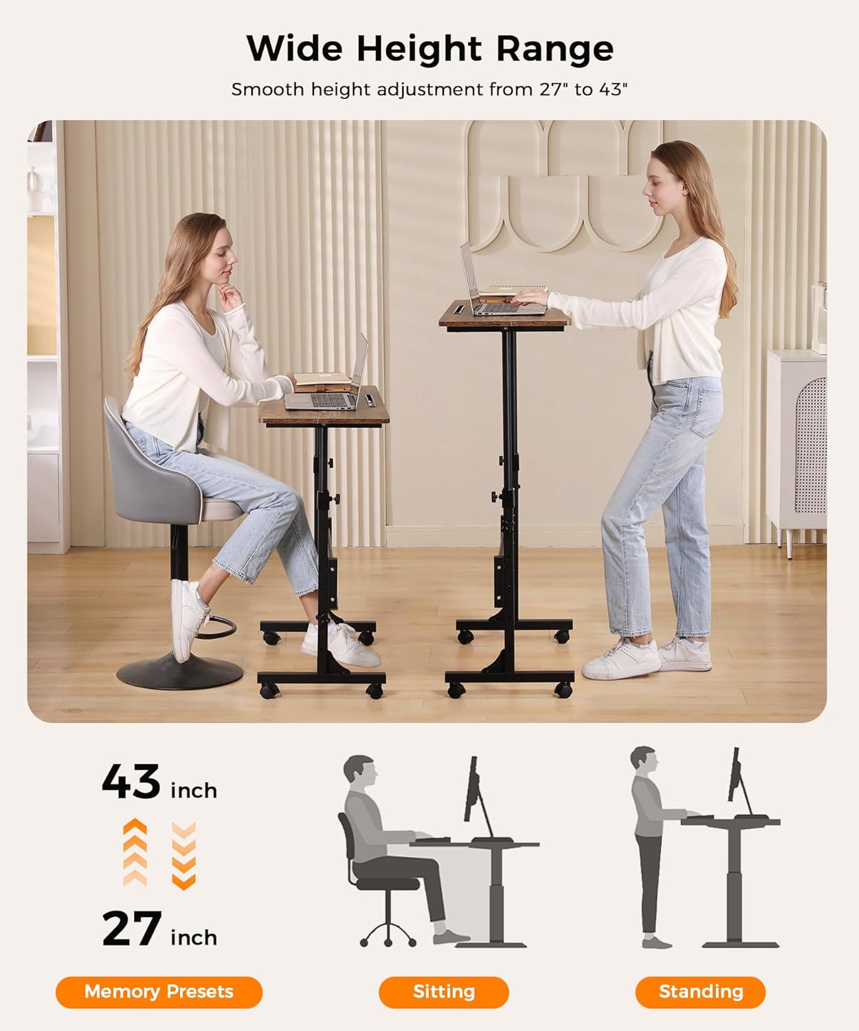 Purilite Select 32-Inch Adjustable Height Mobile Standing Desk