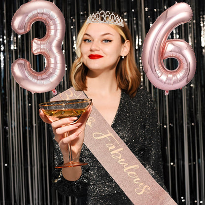 8pcs 40th Birthday Decorations gifts for Women, Including 40th Happy Birthday Cake Topper, Queen Sash with Pearl Pin, Sweet Rhinestone Tiara Crown for Women, Number Candles and Balloons (Rose Gold)