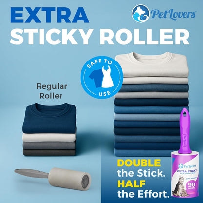 PetLovers Extra Sticky Lint Roller Mega Value Set for Pet Hair Removal, Dog and Cat Lint Remover (1 Pack Reusable)