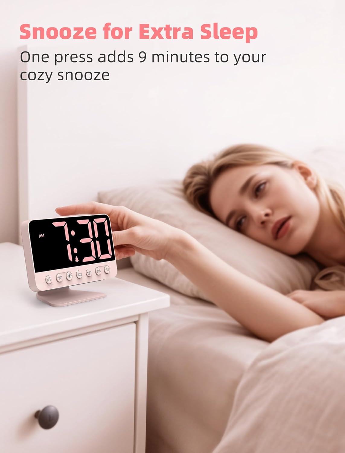 Odokee Digital Alarm Clocks for Bedrooms: Large Bold Number 5 Brightness Dimmer - Easy to Read Across The Room - 5 Alarm Sound 8 Night Light - Silver