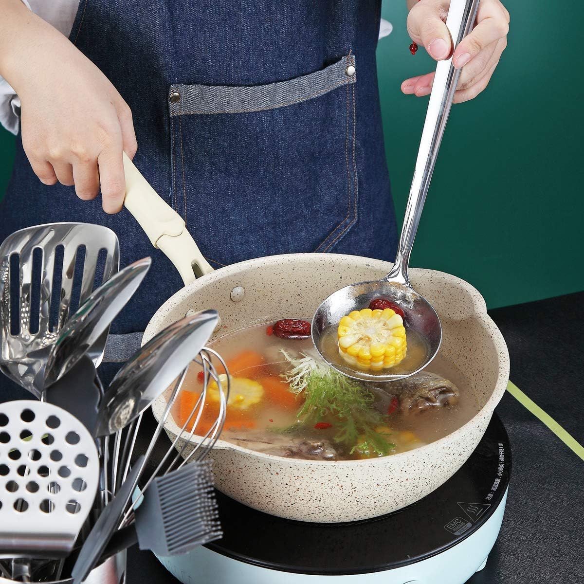 Stainless Steel Cooking Utensils Set, Berglander 13 Pieces Kitchen Utenisls Set, Kitchen Tools Set with Utensil Holder Non-Stick and Heat Resistant,Dishwasher Safe, Easy to Clean (13 Packs)