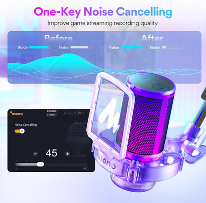 MAONO Gaming USB Microphone, Noise Cancellation Condenser mic with Mute, Gain, Monitoring, Boom Arm for Streaming, Podcast, Vocal, Twitch, YouTube, Discord, PC, Computer, PS4, PS5, Mac, DGM20S