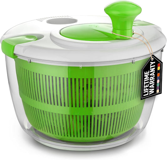 Zulay Kitchen Salad Spinner Large 5L Capacity - Manual Lettuce Spinner with Secure Lid Lock & Rotary Handle - Easy to Use Salad Spinners with Bowl, Colander & Built-in Draining System (Green)