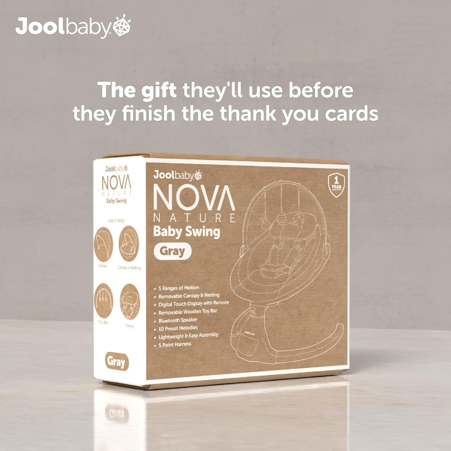 Jool Baby Nova Nature Baby Swing for Infants – Bluetooth Music, Remote Nature-Inspired Design Complements Your Space - Keep Baby Happy While Getting Things Done – Side-to-Side Gentle Motion