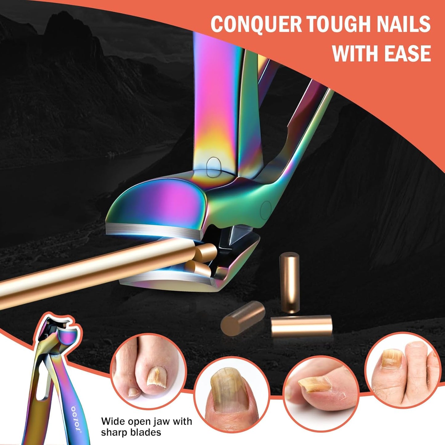 BEZOX Angled Head Nail Clippers for Seniors - Ergonomic Toenail Clipper for Thick Nails, Premium Steel Nail Cutter Trimmer with Catcher for Men and Women - Black