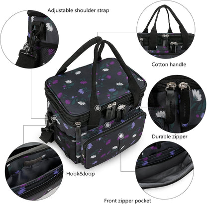 Lunch Bag Women Insulated Lunch Box for Work, Purple Expandable Large Lunch Bags, Leakproof Double Deck Lunch Box Cooler Bag（Purple）