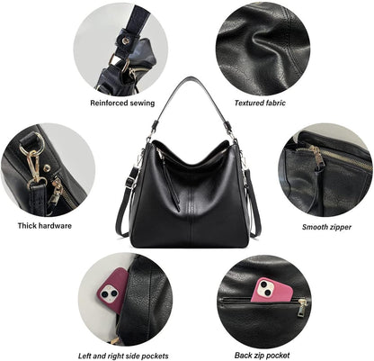 Hobo Bags for Women Handbags Purse Ladies Boho Shoulder Bag Crossbody Purses PU Leather Brown 2PCS