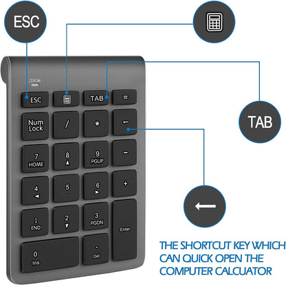 Wireless Number Pads, Numeric Keypad Numpad 22 Keys Portable 2.4 GHz Financial Accounting Number Keyboard Extensions 10 Key for Laptop, PC, Desktop, Surface Pro, Notebook