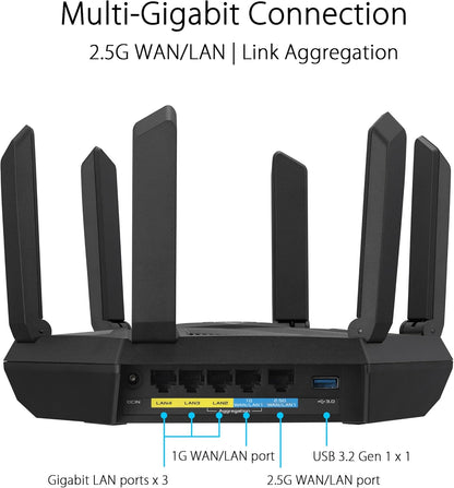ASUS RT-BE86U BE6800 Dual-Band WiFi 7 Router, Supports 4096-QAM, MLO, AI WAN Detection, AiMesh, Subscription-Free Network Security, and Comprehensive VPN Features, Guest Network Pro, Gaming