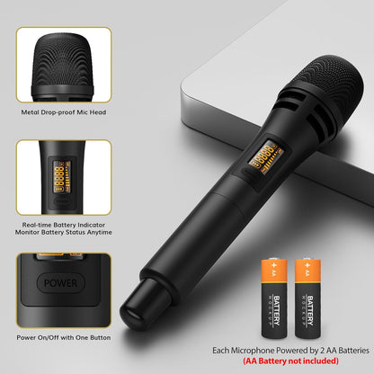 TONOR Wireless Microphones, UHF Dual Karaoke Microphone System, Microfonos Inalambricos with Rechargeable Receiver, Cordless Dynamic Mic for Singing, Wedding, DJ, Party, Speech TW320 Grey