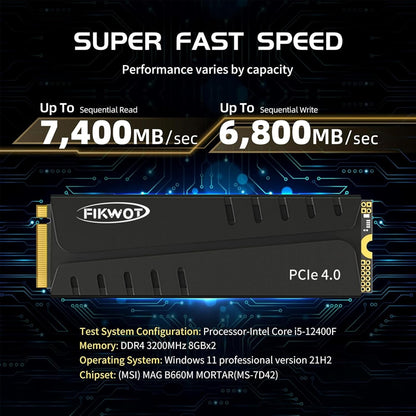 Fikwot FN970 2TB M.2 2280 PCIe Gen4 x4 NVMe 1.4 Internal Solid State Drive with Heatsink - Speeds up to 7,400MB/s, Configure DRAM Cache, Compatible PS5 Internal SSD