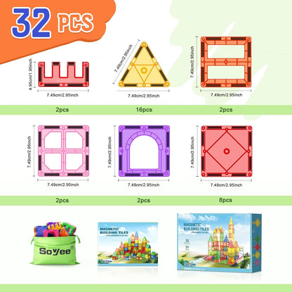Magnetic Tiles Building Blocks 102pcs Advanced Set STEM Toys for 3+ Year Old Boys and Girls Montessori Toys Toddler Kids Activities Games Christmas New Year Gifts Classroom Must Haves School Supplies