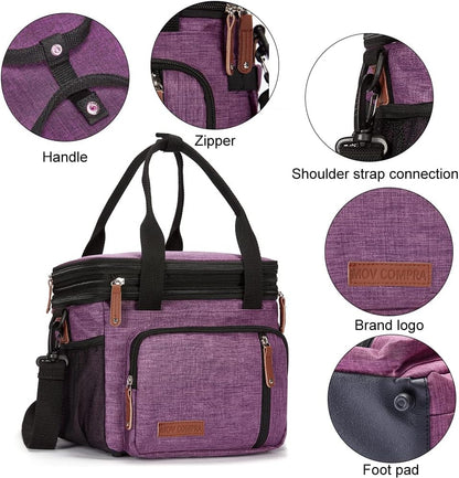 Lunch Bag Women Insulated Lunch Box for Work, Purple Expandable Large Lunch Bags, Leakproof Double Deck Lunch Box Cooler Bag（Purple）