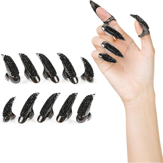 10PCS Finger Claws Fake Long Nail Women Halloween Costume Accessories Vampire Cat Wolf Cosplay Black